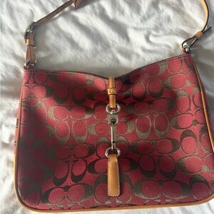 Coach Red and Tan Signature Shoulder Bag